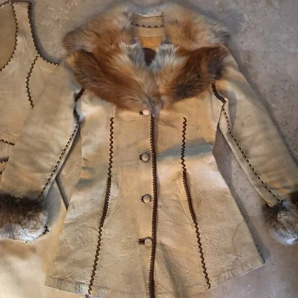 North Beach Leather Jacket, Vest, Pants 3 Piece Matching Set 70s Vintage Hippie - Picture 3 of 10